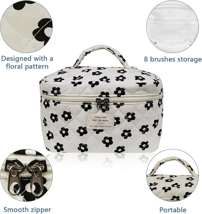 Gosect Large Makeup Bag, Cute Cosmetic Bag for Women Girls, Floral Coquette Aesthetic Toiletry Bag, Travel Make Up Organizer Bag (Black Flower) - Image 4